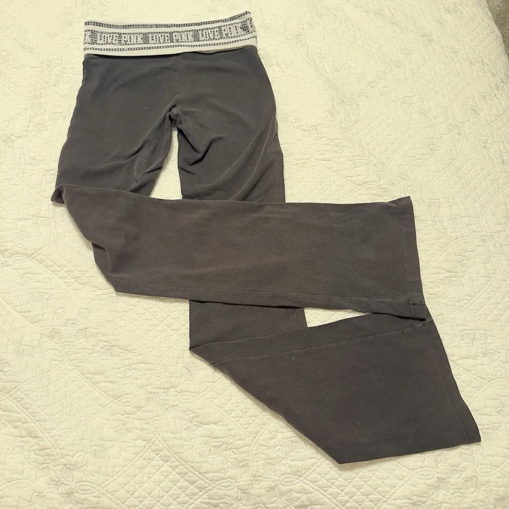 Victoria Secret PINK Y2K Bling Rhinestone Logo Foldover Yoga Flare Pants XS Long - Picture 1 of 4